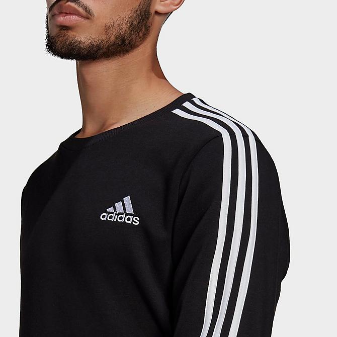 Back Right view of Men's adidas Essentials Fleece 3-Stripes Sweatshirt in Medium Grey Heather/Black Click to zoom