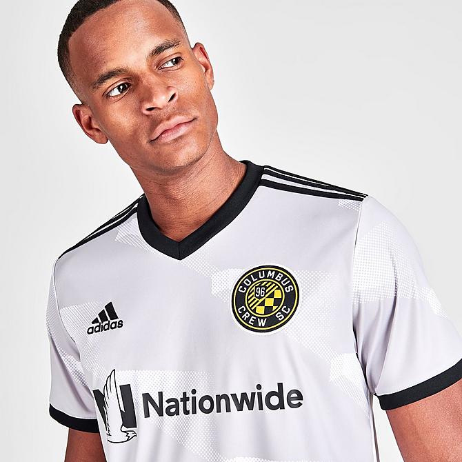 [angle] view of Men's adidas Columbus Crew SC 21-22 Stadium Soccer Jersey in White/Grey Two Click to zoom
