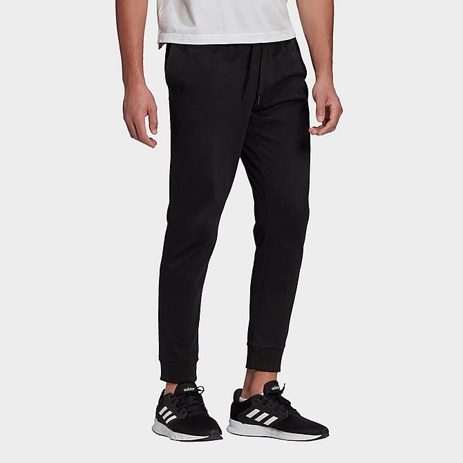 Front Three Quarter view of Men's adidas Essentials Single Jersey Jogger Pants in Black Click to zoom