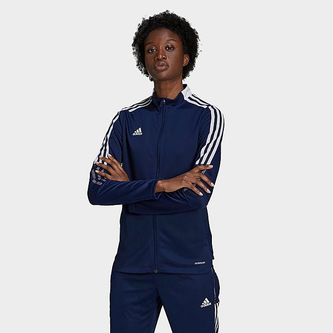 Front view of Women's adidas Tiro 21 Track Jacket in Team Navy Blue Click to zoom
