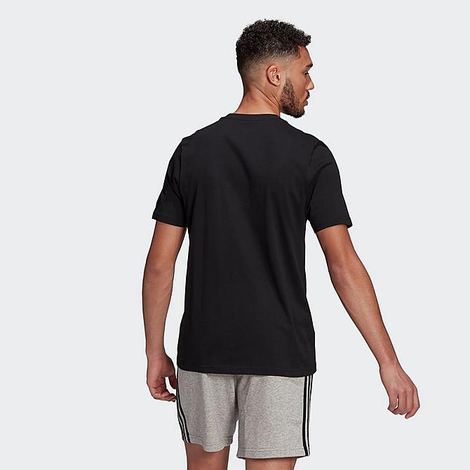 Front Three Quarter view of Men's adidas Essentials Linear Embroidered Logo T-Shirt in Black Click to zoom