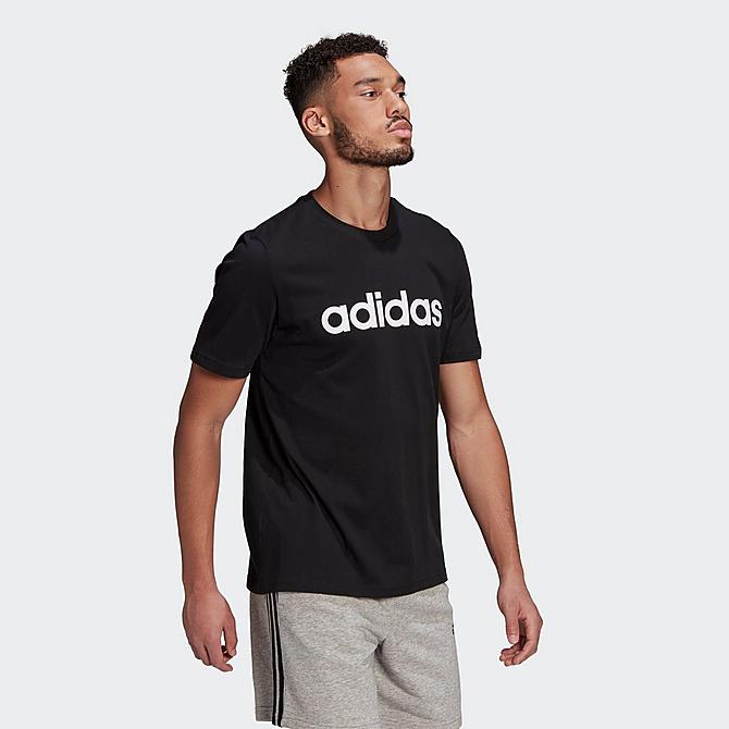 Back Left view of Men's adidas Essentials Linear Embroidered Logo T-Shirt in Black Click to zoom