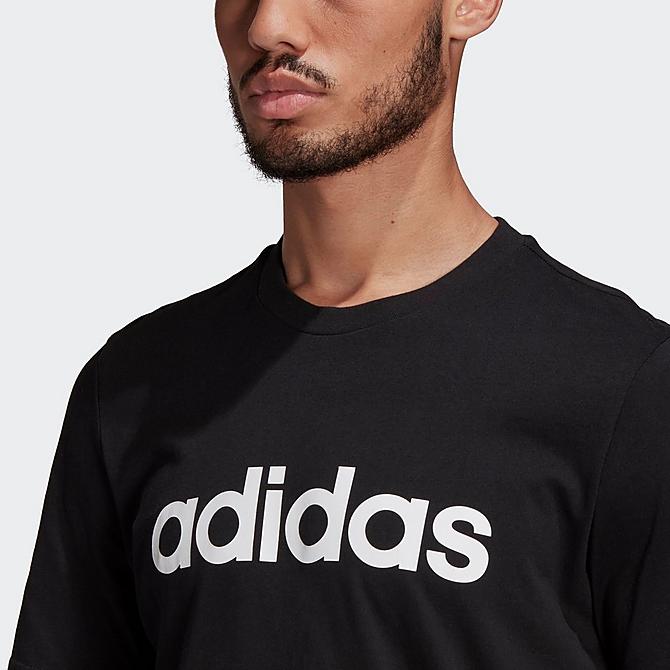 Back Right view of Men's adidas Essentials Linear Embroidered Logo T-Shirt in Black Click to zoom