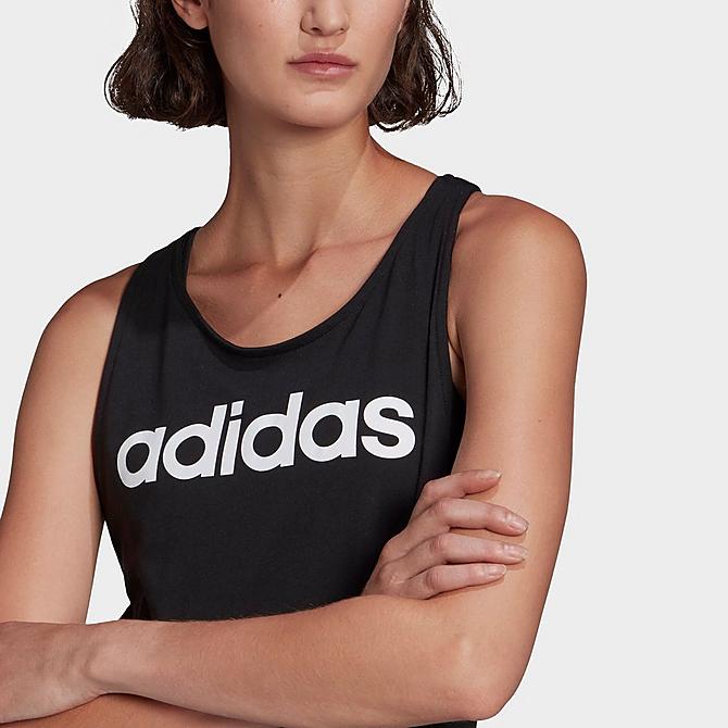 Back Right view of Women's adidas LOUNGEWEAR Essentials Logo Loose Tank in Black/White Click to zoom