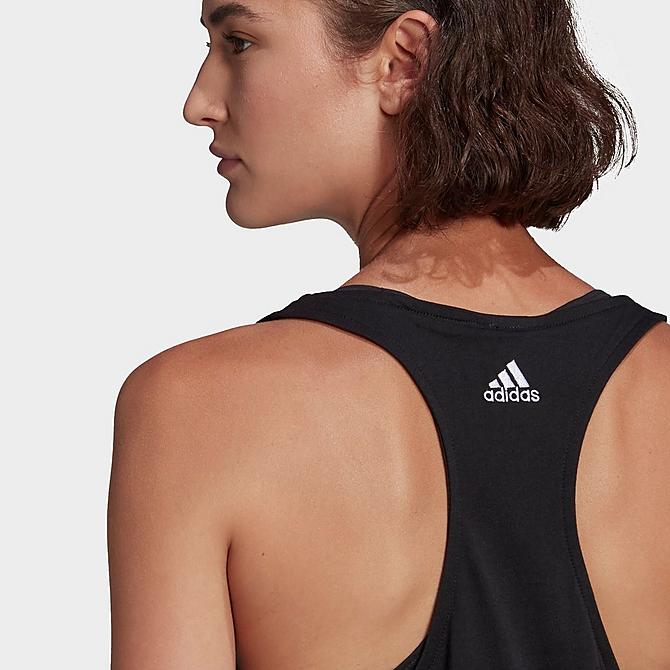 On Model 5 view of Women's adidas LOUNGEWEAR Essentials Logo Loose Tank in Black/White Click to zoom