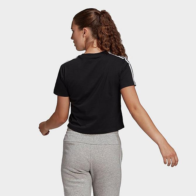 Back Left view of Women's adidas Essentials 3-Stripes Loose Cropped T-Shirt in Black/White Click to zoom