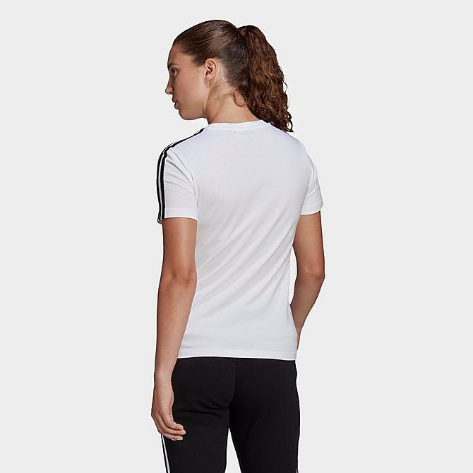Back Left view of Women's adidas Essentials Slim 3-Stripes T-Shirt in White/Black Click to zoom