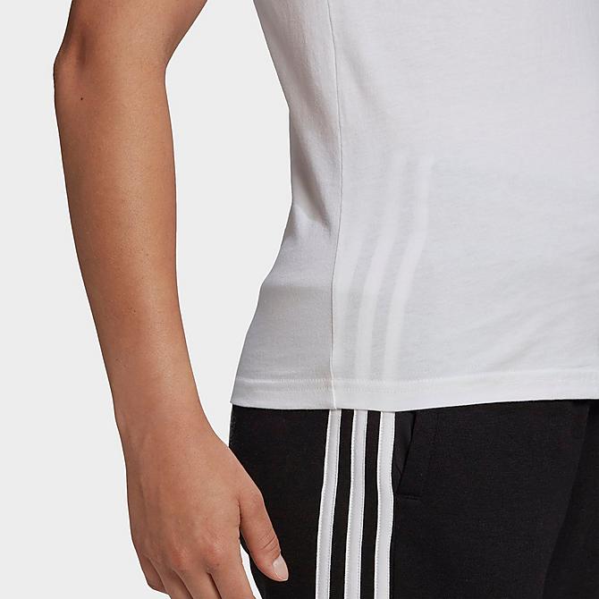 On Model 5 view of Women's adidas Essentials Slim 3-Stripes T-Shirt in White/Black Click to zoom