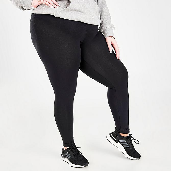 Back Left view of Women's adidas Essentials High Waist Logo Leggings (Plus Size) in Black/White Click to zoom