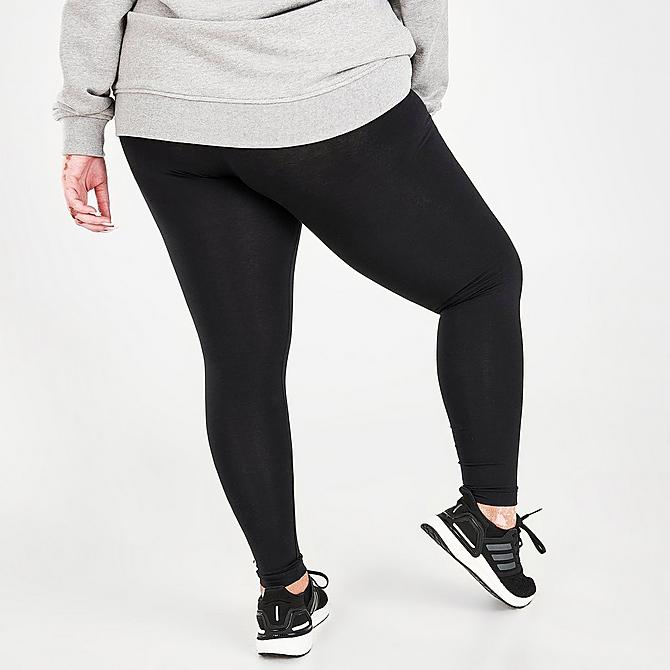 Back Right view of Women's adidas Essentials High Waist Logo Leggings (Plus Size) in Black/White Click to zoom