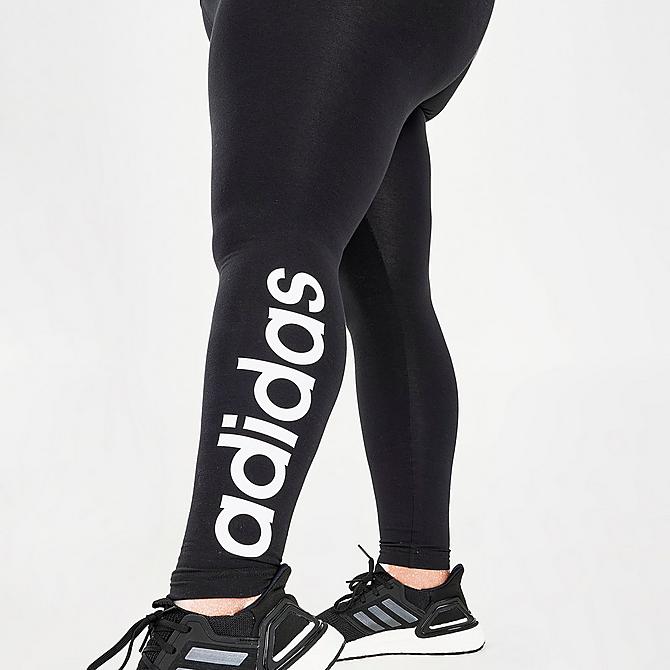 On Model 6 view of Women's adidas Essentials High Waist Logo Leggings (Plus Size) in Black/White Click to zoom