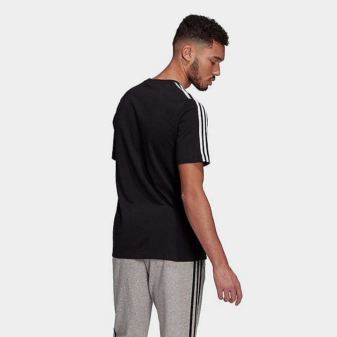 Front Three Quarter view of Men's adidas Essentials 3-Stripes T-Shirt in Black/White Click to zoom
