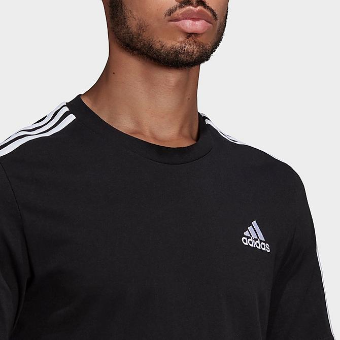 Back Left view of Men's adidas Essentials 3-Stripes T-Shirt in Black/White Click to zoom