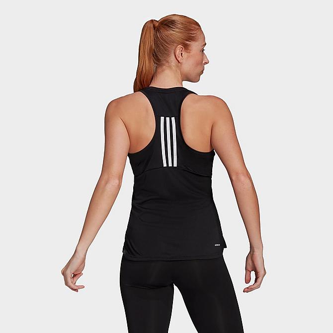 Front Three Quarter view of Women's adidas Designed To Move Three Stripes Sport Tank in Black Click to zoom