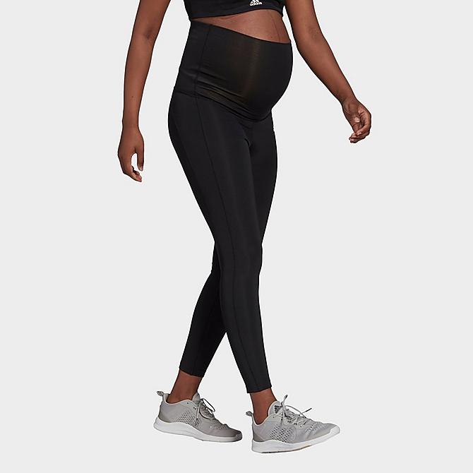 Back Left view of Women's adidas Designed 2 Move Cropped Sport Tights (Maternity) in Black/White Click to zoom