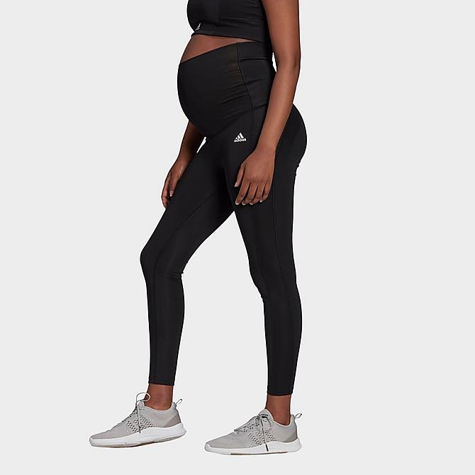 Back Right view of Women's adidas Designed 2 Move Cropped Sport Tights (Maternity) in Black/White Click to zoom