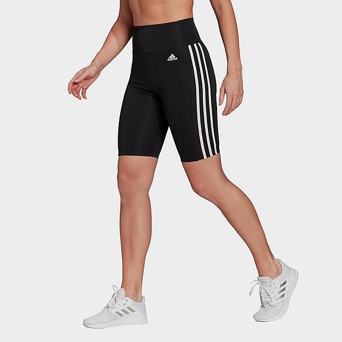 Front view of Women's adidas Designed 2 Move High-Rise Sport Short Training Tights in Black/White Click to zoom