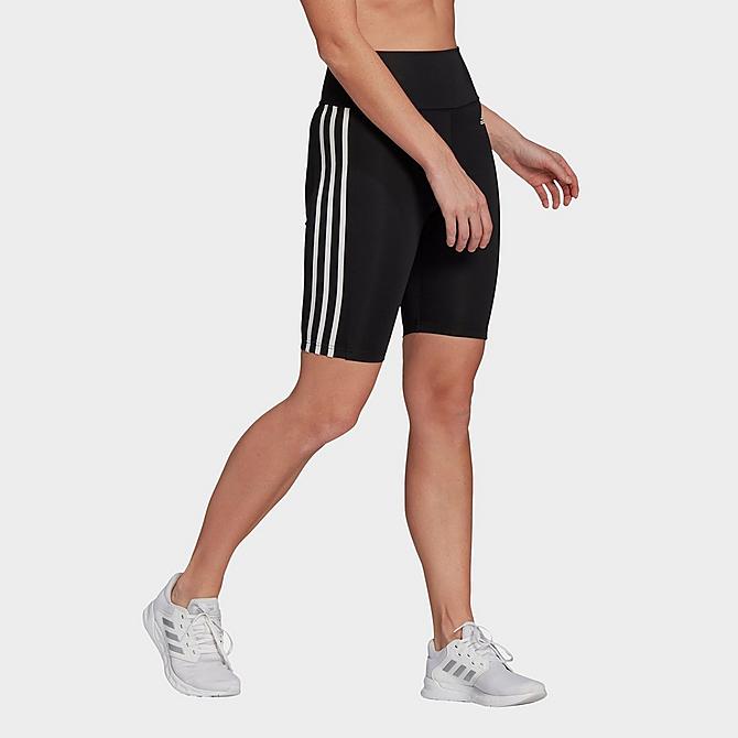 Front Three Quarter view of Women's adidas Designed 2 Move High-Rise Sport Short Training Tights in Black/White Click to zoom