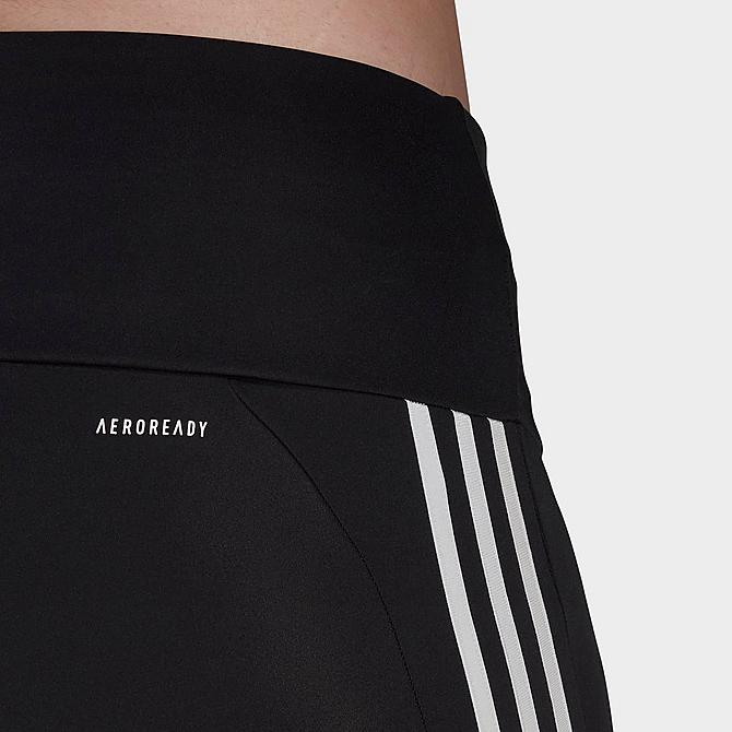 On Model 6 view of Women's adidas Designed To Move High-Rise 3-Stripes Cropped Training Tights (Plus Size) in Black/White Click to zoom