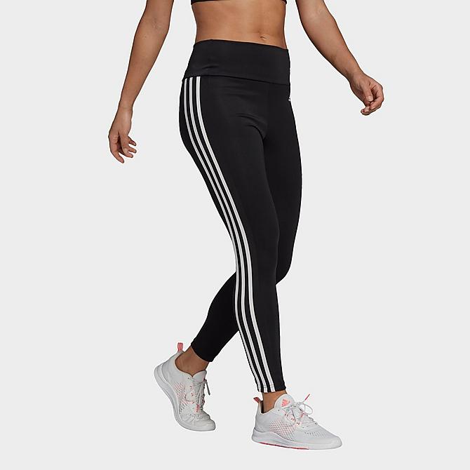 Back Left view of Women's adidas Designed To Move High-Rise Cropped Training Tights in Black/White Click to zoom