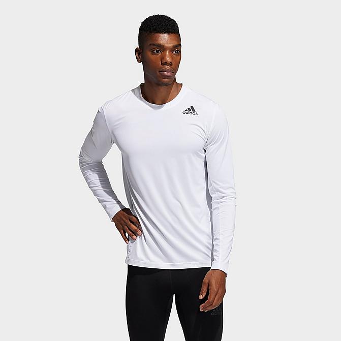 Front view of Men's adidas Techfit Fitted Long-Sleeve T-Shirt in White Click to zoom