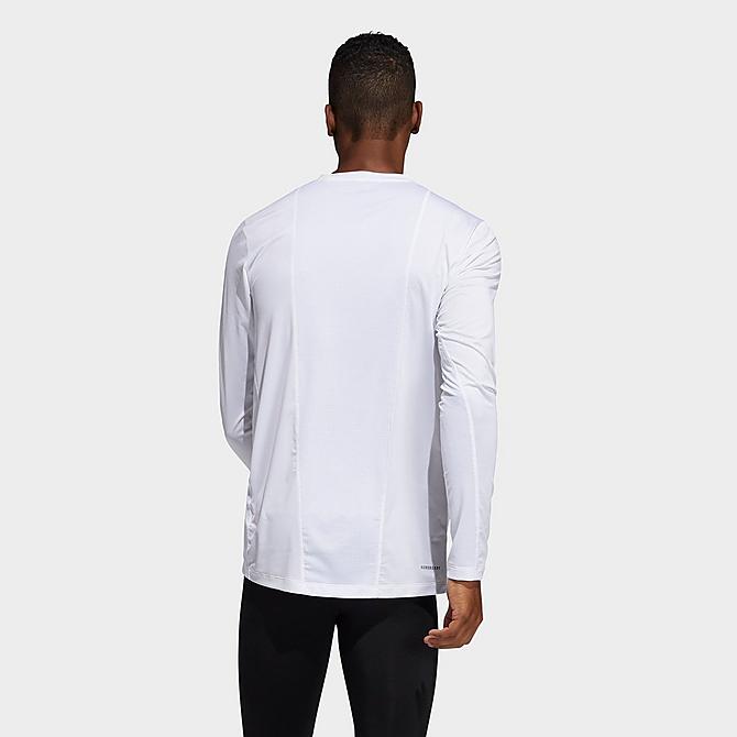 Front Three Quarter view of Men's adidas Techfit Fitted Long-Sleeve T-Shirt in White Click to zoom