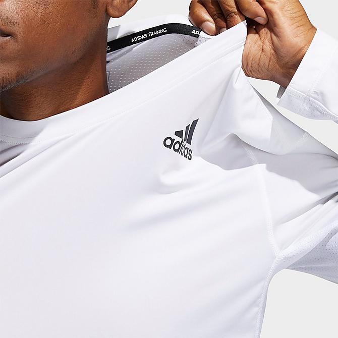 Back Left view of Men's adidas Techfit Fitted Long-Sleeve T-Shirt in White Click to zoom