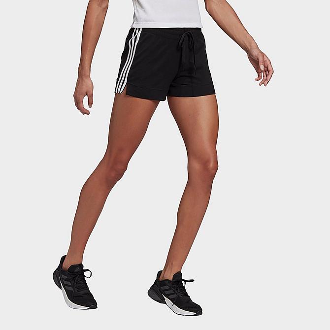 Back Left view of Women's adidas Essentials Slim 3-Stripes Shorts in Black/White Click to zoom
