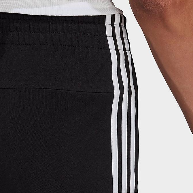 On Model 5 view of Women's adidas Essentials Slim 3-Stripes Shorts in Black/White Click to zoom