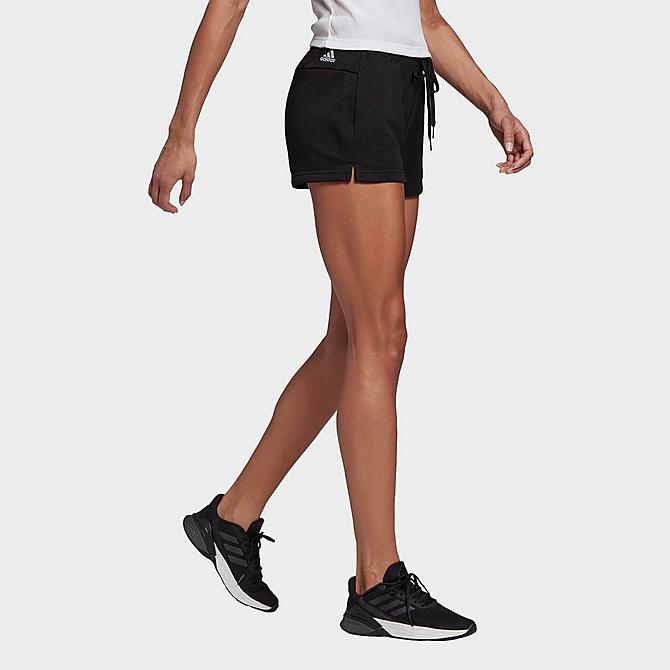 Back Left view of Women's adidas Essentials Slim Logo Shorts in Black/White Click to zoom