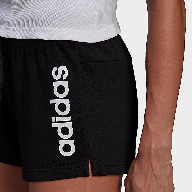 Back Right view of Women's adidas Essentials Slim Logo Shorts in Black/White Click to zoom
