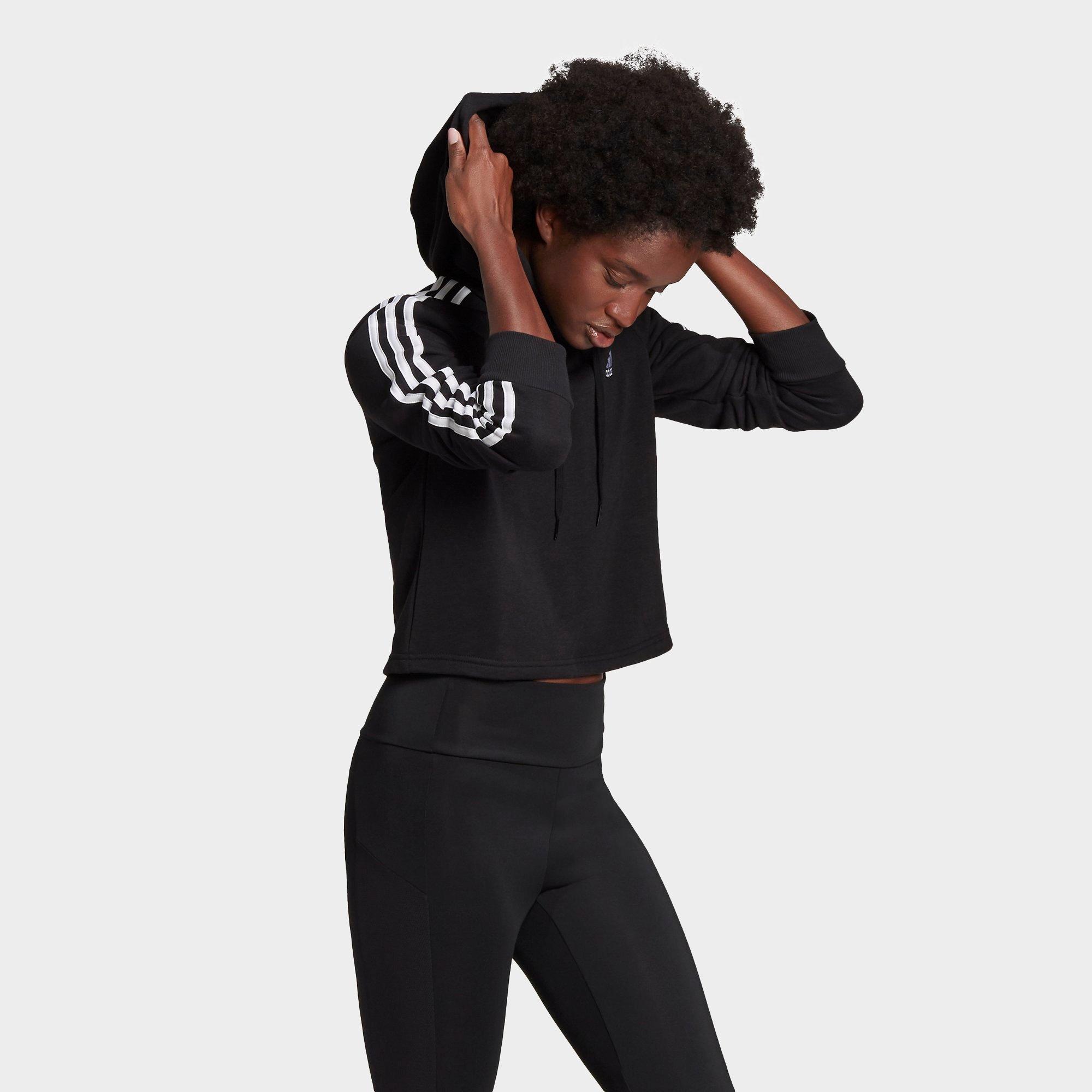 adidas originals adicolor three stripe cropped hoodie in black