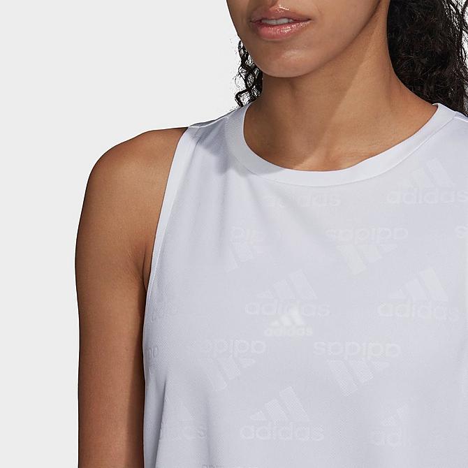 On Model 5 view of Women's adidas Athletics Own The Run Training Tank in White Click to zoom