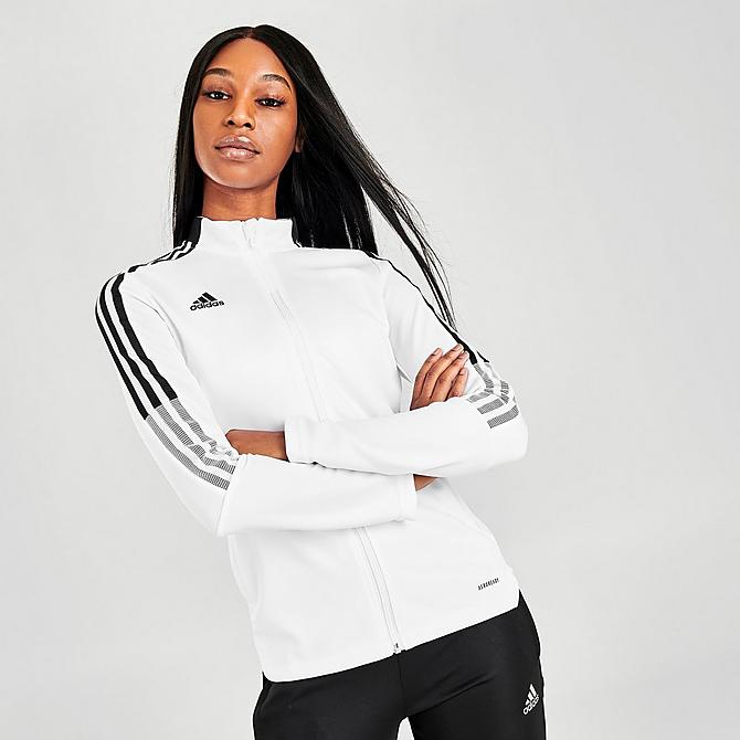 Back Left view of Women's adidas Tiro 21 Track Jacket in White Click to zoom