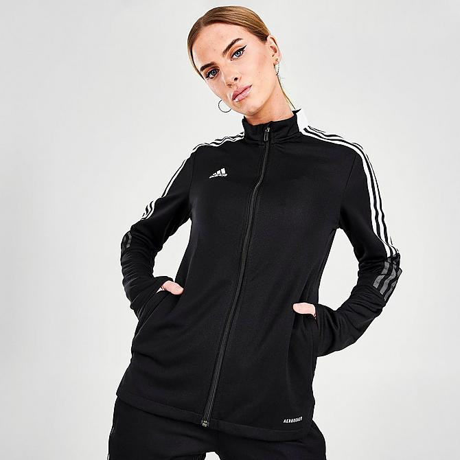 Back Right view of Women's adidas Tiro 21 Track Jacket in Black Click to zoom