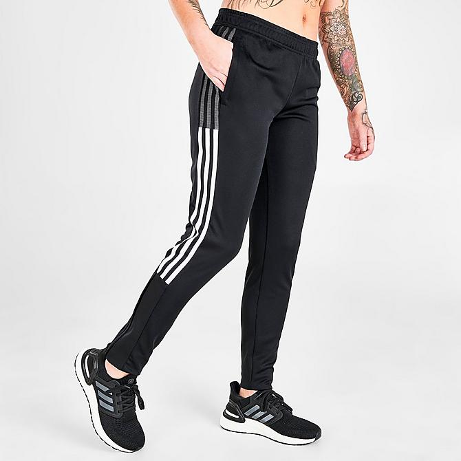 Back Left view of Women's adidas Tiro 21 Track Pants in Black/White Click to zoom
