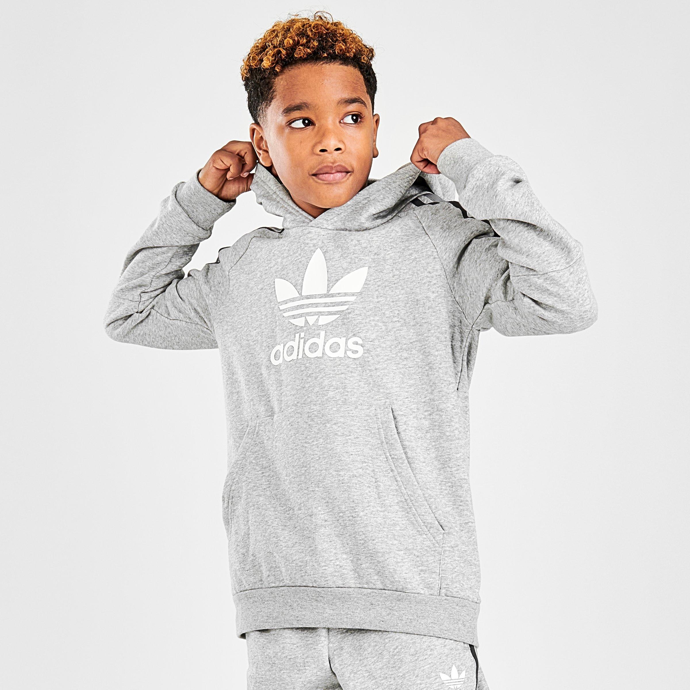 adidas originals 3 stripe pullover hoodie grey