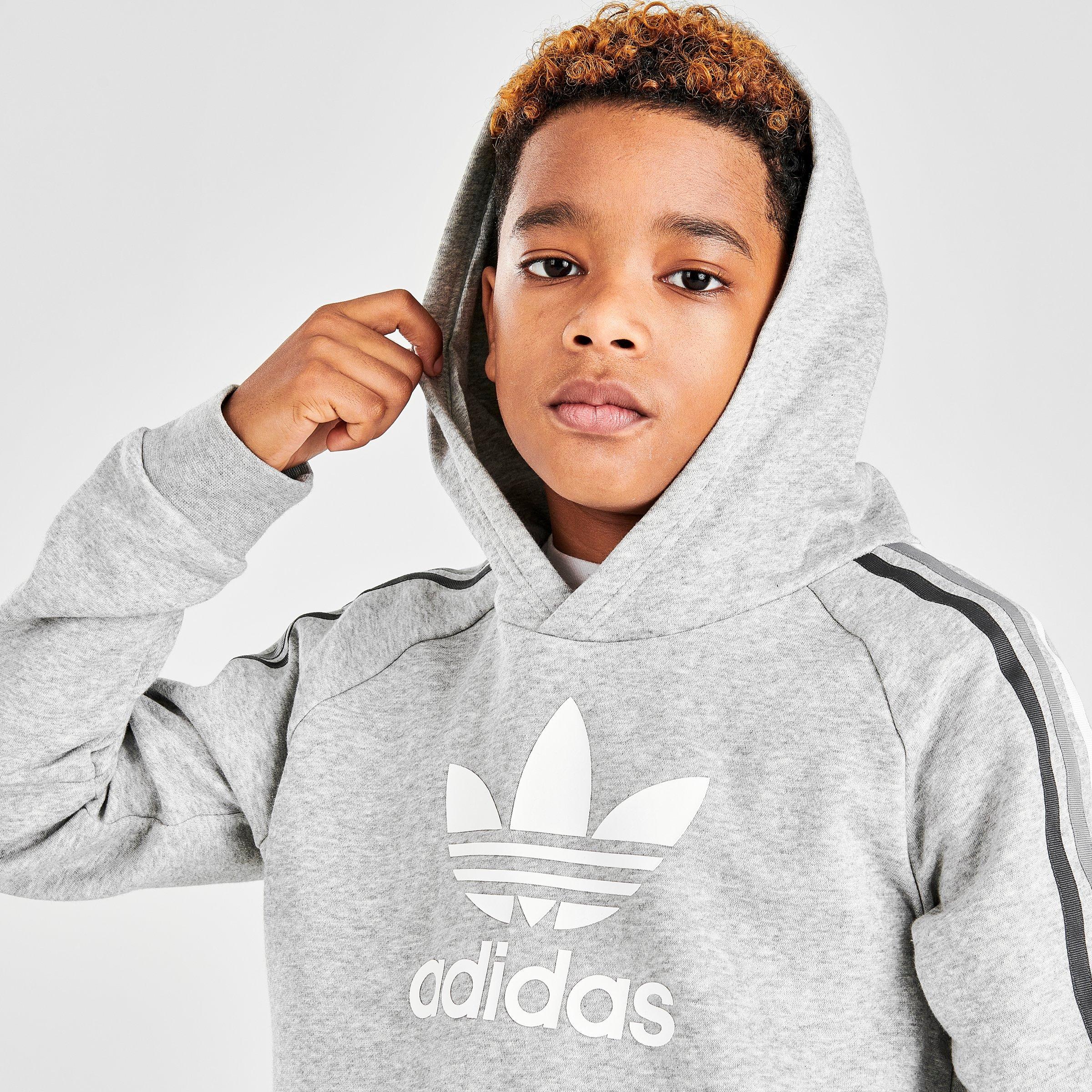 adidas originals 3 stripe pullover hoodie grey