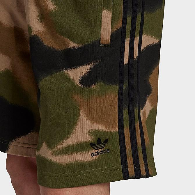 On Model 5 view of Men's adidas Originals Camo 3-Stripes Shorts in Wild Pine/Multicolor/Black Click to zoom