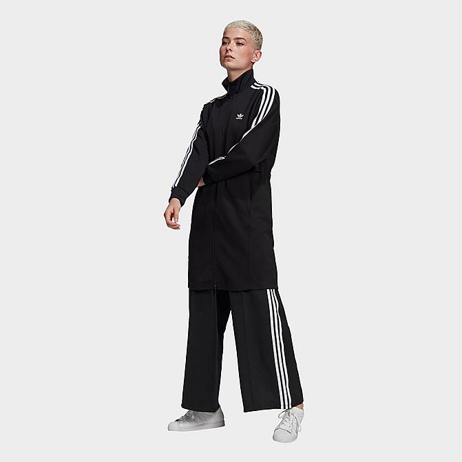 Front view of Women's adidas Originals Long Track Jacket in Black/White Click to zoom