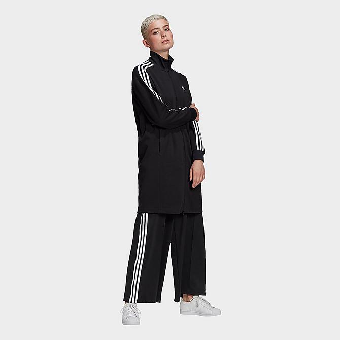 Front Three Quarter view of Women's adidas Originals Long Track Jacket in Black/White Click to zoom