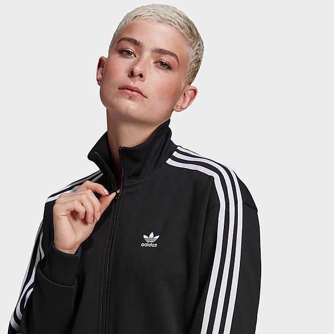 Back Right view of Women's adidas Originals Long Track Jacket in Black/White Click to zoom
