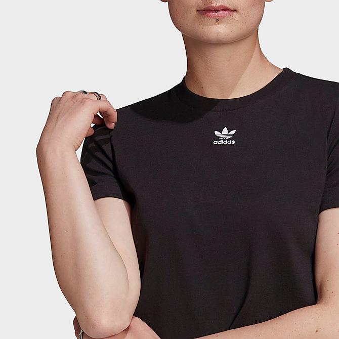 Back Right view of Women's adidas Originals Roll-Up Crop T-Shirt in Black Click to zoom