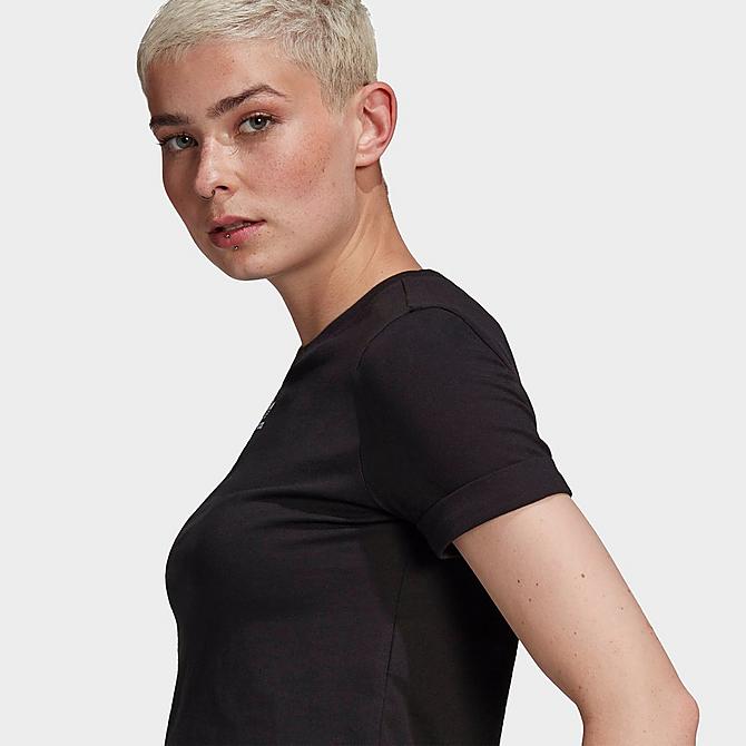 On Model 5 view of Women's adidas Originals Roll-Up Crop T-Shirt in Black Click to zoom