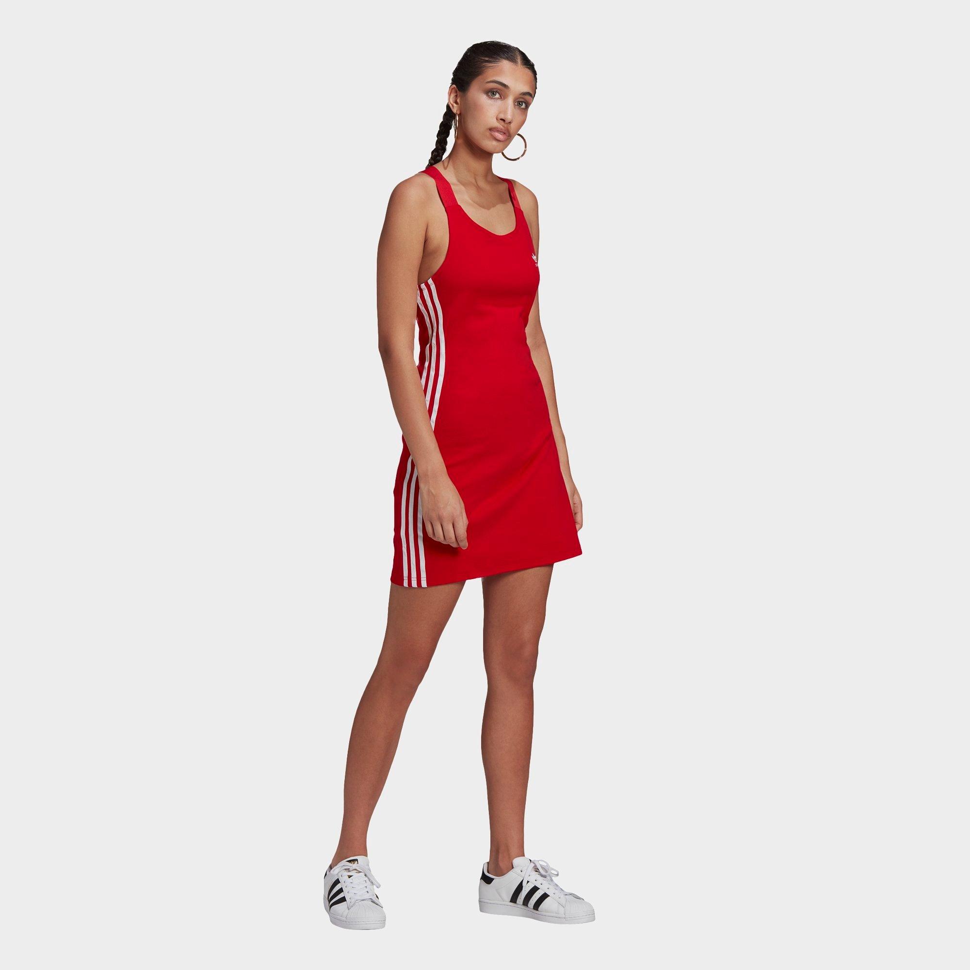 adidas 3 stripe dress red