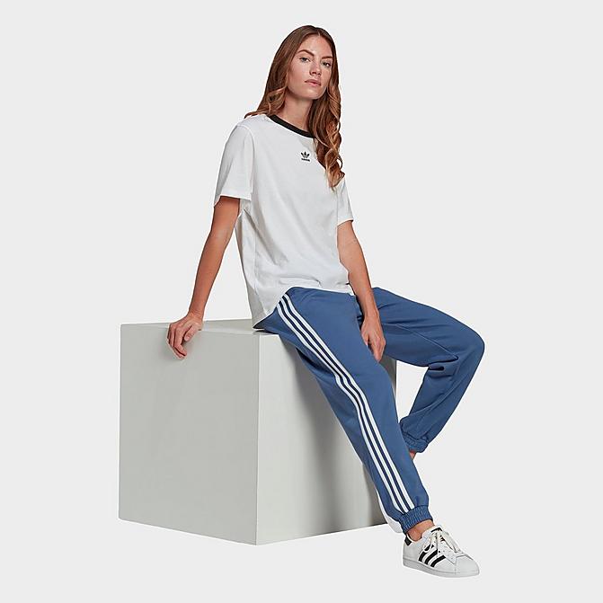 Front view of Women's adidas Originals Adicolor 3D Trefoil Jogger Pants in Crew Blue Click to zoom