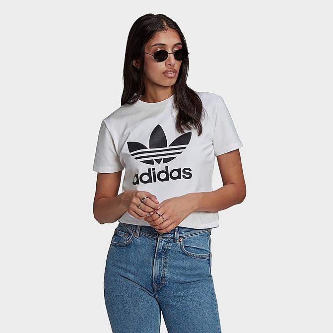 Front view of Women's adidas Originals Adicolor Classics Trefoil T-Shirt in White Click to zoom