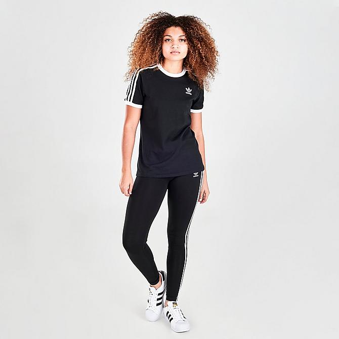 Front Three Quarter view of Women's adidas Originals 3-Stripes T-Shirt in Black Click to zoom