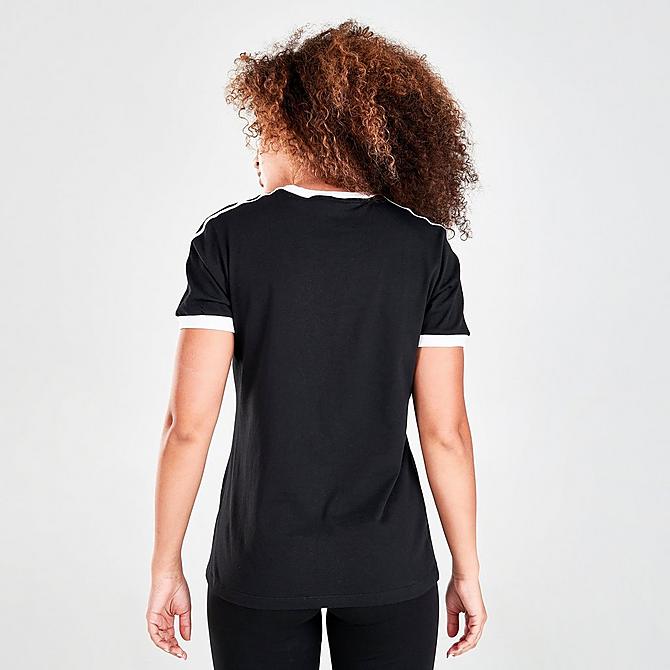 Back Right view of Women's adidas Originals 3-Stripes T-Shirt in Black Click to zoom