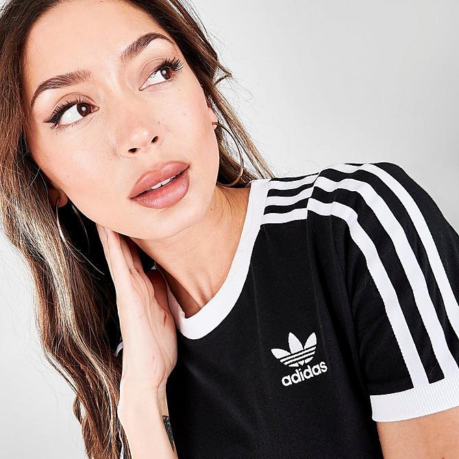 On Model 6 view of Women's adidas Originals 3-Stripes T-Shirt in Black Click to zoom